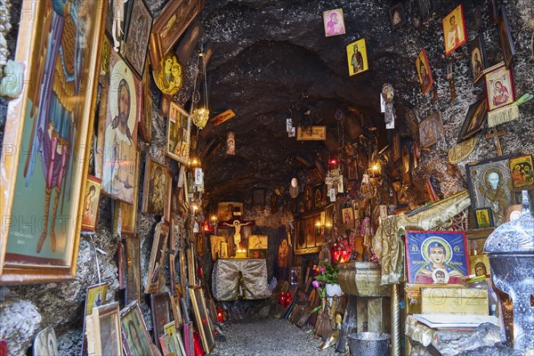 Rock Chapel, Archangel Michael Panormitits, A cave full of Orthodox icons and paintings,