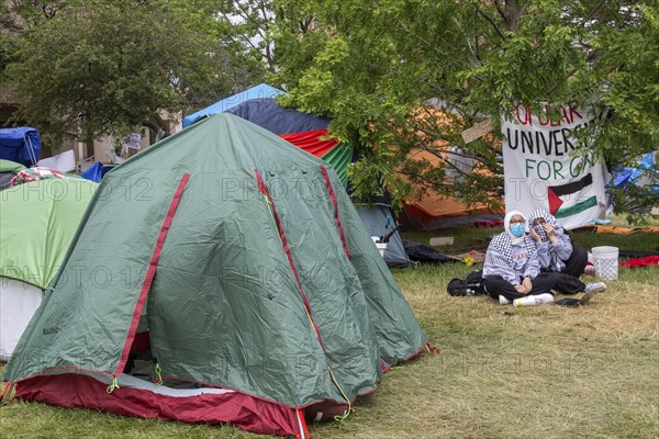 Detroit, Michigan USA, 28 May 2024, A tent encampment set up by students at the Wayne State