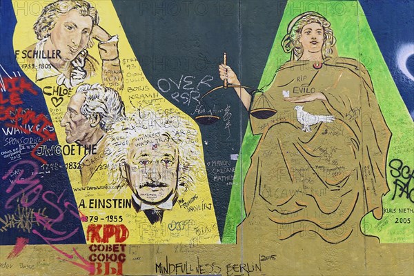 Wall art with portraits of famous personalities such as Goethe, Schiller and Einstein, murals, East