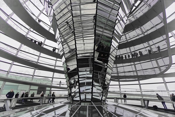 The dome of the Reichstag in Berlin. The architect Sir Norman Foster designed the steel and glass