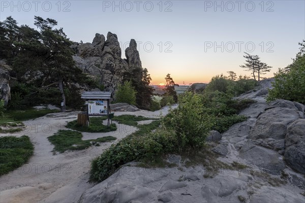 Sunrise at the Hamburg coat of arms, Devil's Wall in the Harz Mountains, Timmenrode, Saxony-Anhalt,
