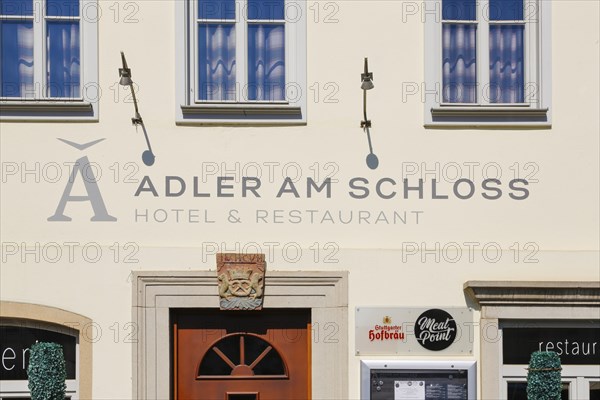 Adler am Schloss, hotel, pub, restaurant, lettering on facade, window, door, entrance, detail,