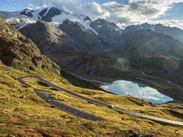 Camper van, Sustenpass, swiss mountain pass, Switzerland, Europe