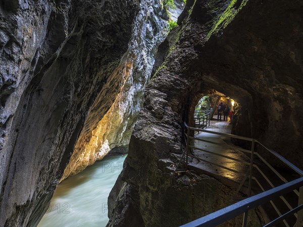 Illuminated narrow section of gorge Aareschlucht, Aare Gorge, Haslital, Switzerland, Europe