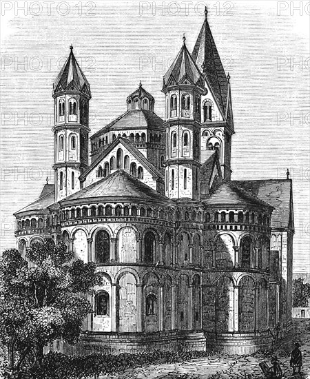 Choir towers of the Basilica of St. Aposteln in Cologne, North Rhine-Westphalia, Germany, church