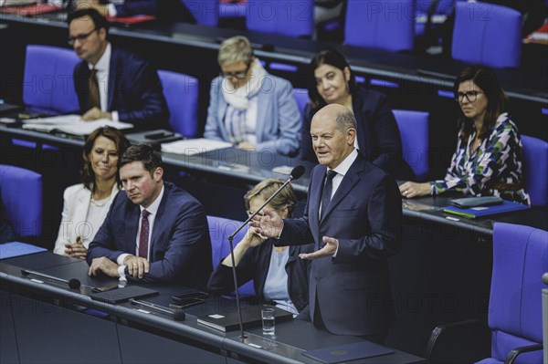 Olaf Scholz (SPD), Federal Chancellor, recorded during a government questioning in the German