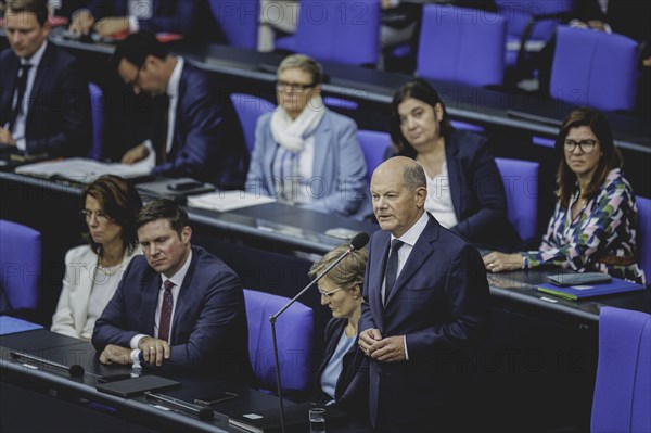 Olaf Scholz (SPD), Federal Chancellor, recorded during a government questioning in the German