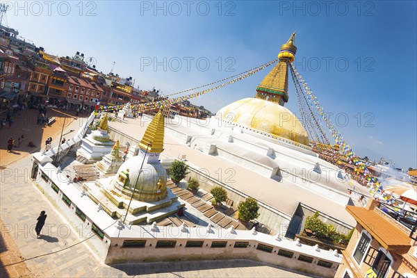 Kathmandu, Nepal, October 23, 2013: Tilted aerial view of surrounding hotels, restaurants and shops