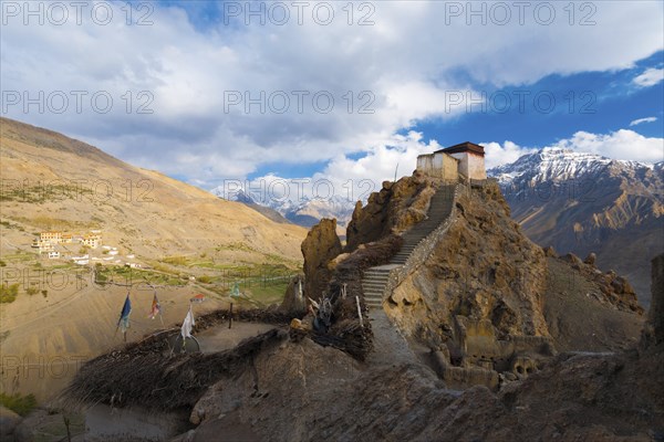 A wide view of the watchtower at the old monastery and its commanding view of the new monastery,