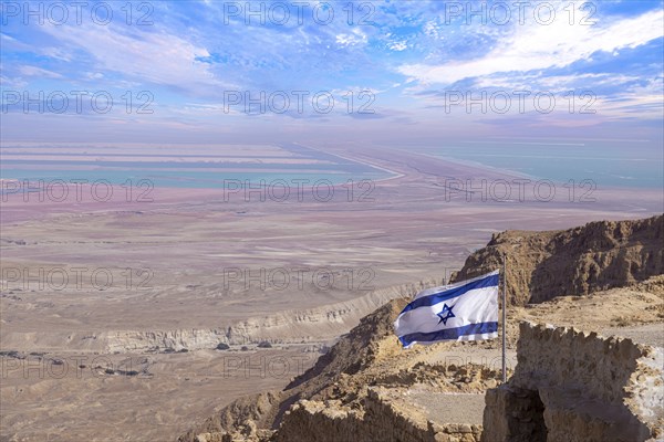 Israel Panoramic views from Masada Fortress in National Park in Negev Judaean Desert near Dead Sea