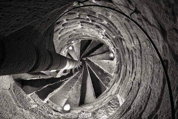 View up a narrow staircase near the Leuchtenburg castle
