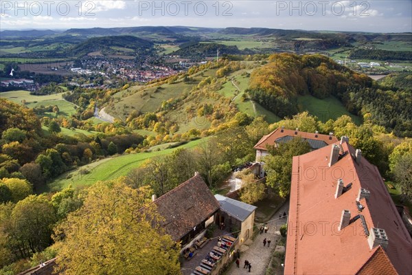 Landscape in the Saaleholzland with a view from the keep of the Leuchtenburg, Kahla is recognisable