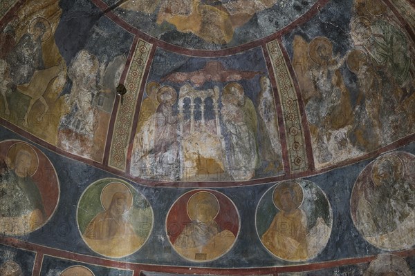 Detail of a dome with religious wall paintings and images of saints, Byzantine chapel of Agios