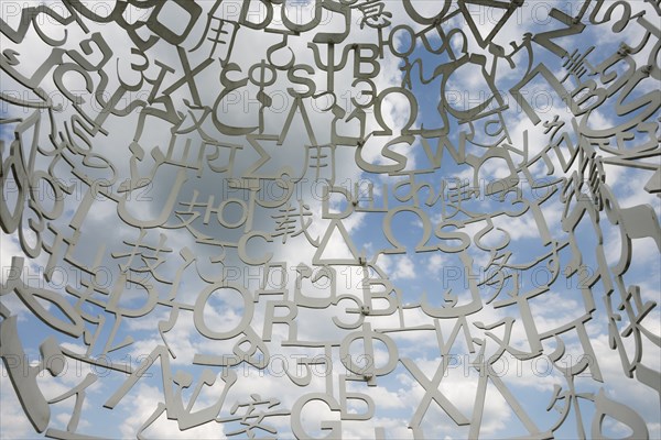 Würth Museum 2, sculpture We by Jaume Plensa, typography, letters, signs, Gaisbach, Künzelsau,