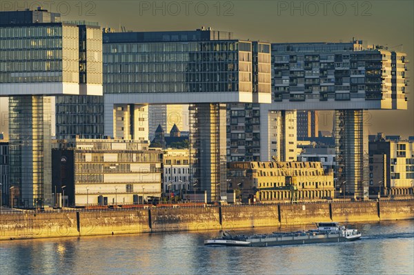Crane houses in the Rheinau harbour, seen across the Rhine from the south bridge, Cologne, North