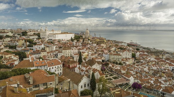 Aerial view Portugal Lisbon the Alfama is oldest district of Lisbon spreading on slope between Sao