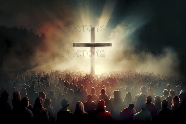 Revelation of Jesus Christ, new testament, religion of christianity, heaven and hell over the crowd