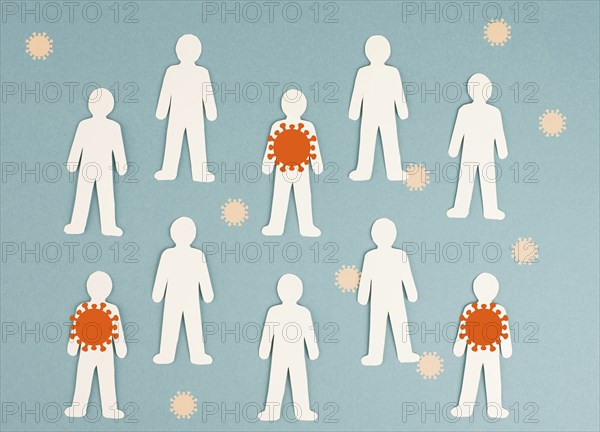 Group of people, some are infected with the covid-19 virus, outbreak of the pandemic, medical