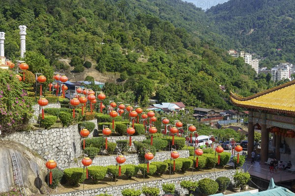 Stepped Chinese garden with many lanterns and green surroundings, Pattaya, Thailand, Asia