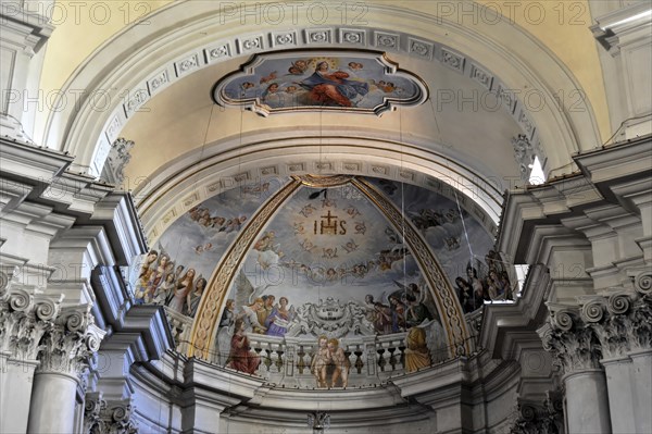 Montepulciano, Val d'Orcia, Province of Siena, Tuscany, Italy, Europe, An ornate ceiling fresco
