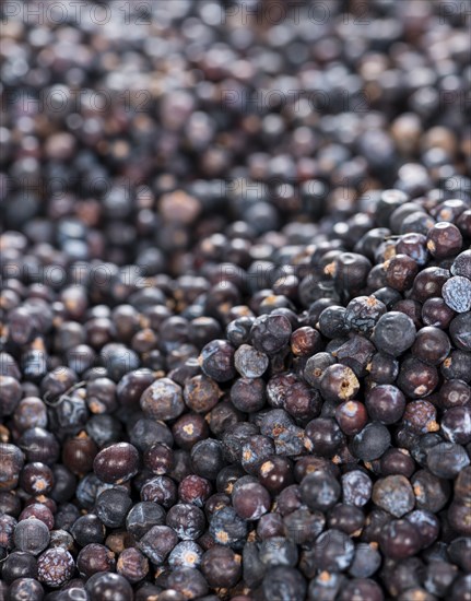 Heap of dried Juniper Berries for use as background image (close-up image)