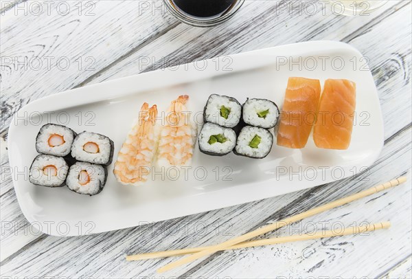 Some fresh made Sushi (detailed close-up shot, selective focus)