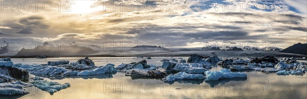 Spectacular sunset in the famous Jokulsarlon Glacier Lagoon Iceland