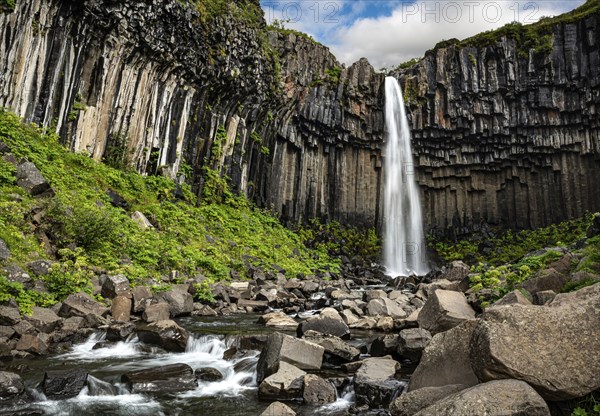 Hundafoss waterfall (on the way to Svartifoss waterfall) in the Skaftafell National Park, southern