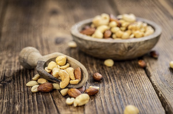Portion of roasted nuts as detailed close up shot (selective focus)