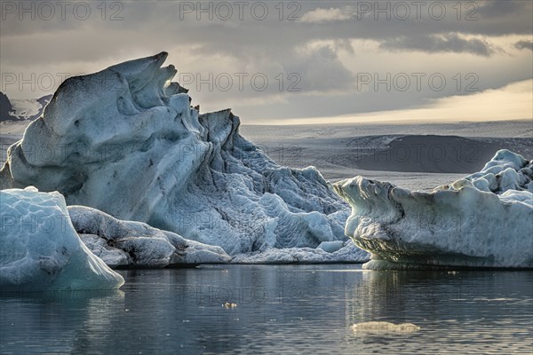 Jokulsarlon Glacier Lagoon in eastern Iceland during sunset