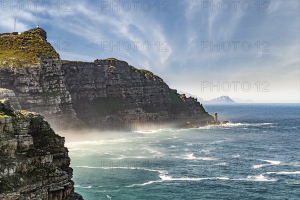 Cape Point view from Cape of Good Hope with dramatic clouds, South Africa, Africa