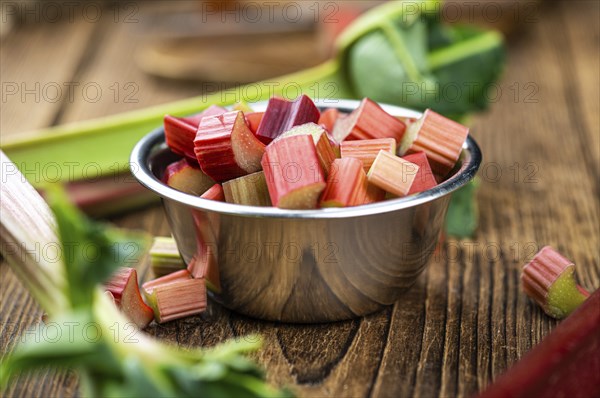 Freshly chopped Rhubarb as detailed close up shot (selective focus)