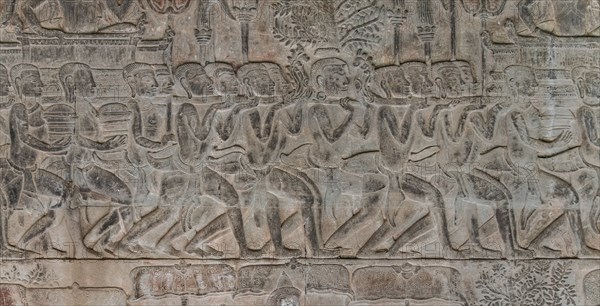 Detailed shots of the reliefs in the Angkor Wat temple, Cambodia, Asia