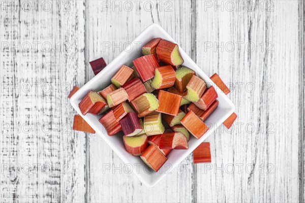 Chopped Rhubarb as detailed close up shot (selective focus)
