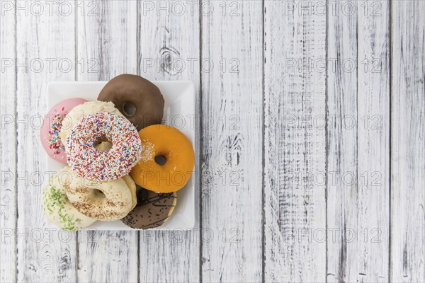 Some fresh made Donuts (view from above, close-up shot)