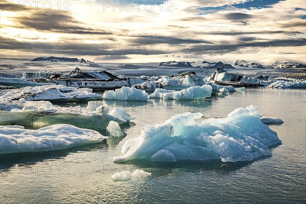 Famous Glacier Lagoon in Jokulsarlon Iceland during sunset
