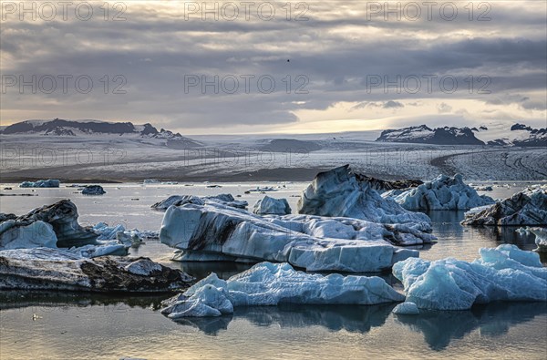 Famous Glacier Lagoon in Jokulsarlon Iceland during sunset