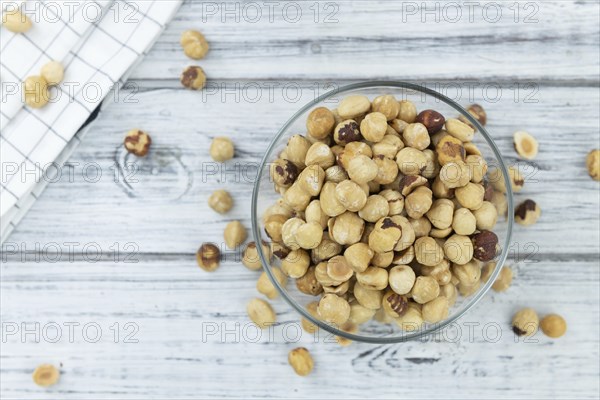 Hazelnut kernels as detailed close up shot (selective focus)