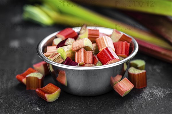Chopped Rhubarb as detailed close up shot (selective focus)