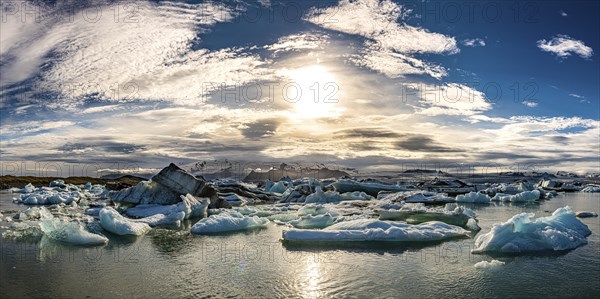 Jokulsarlon Glacier Lagoon in eastern Iceland during sunset