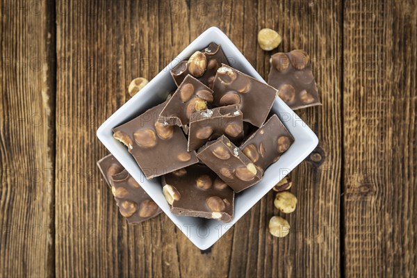 Hazelnut Chocolate as detailed close up shot (selective focus)