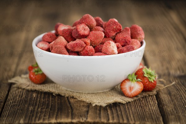 Portion of fresh Dried Strawberries close-up shot, selective focus