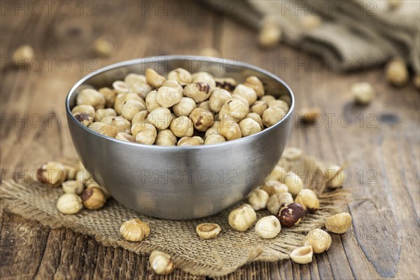 Hazelnut kernels as detailed close up shot (selective focus)