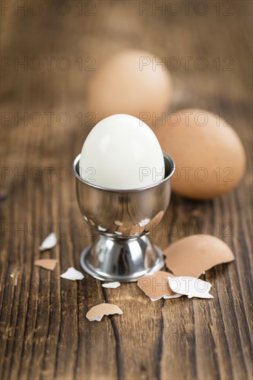 Portion of bolied Eggs (selective focus) as close-up shot