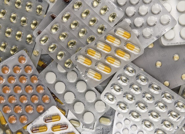 Mixed sorts of drugs as detailed close-up shot (selective focus)
