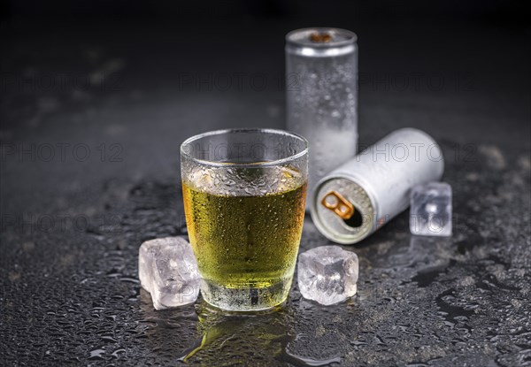 Some fresh Energy Drinks on a vintage slate slab, selective focus, close-up shot