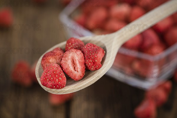Portion of fresh Dried Strawberries close-up shot, selective focus