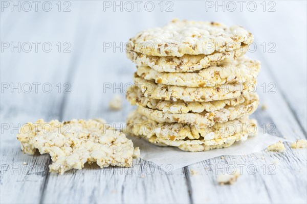 Portion of Corn Waffles (selective focus, close-up shot) on wooden background