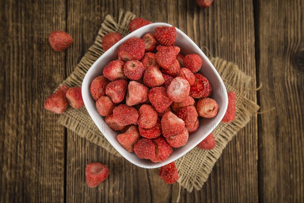 Portion of fresh Dried Strawberries close-up shot, selective focus