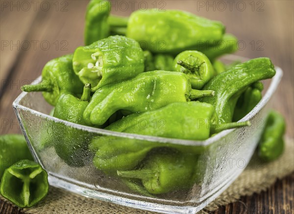 Portion of fresh Raw Pimientos close-up shot, selective focus